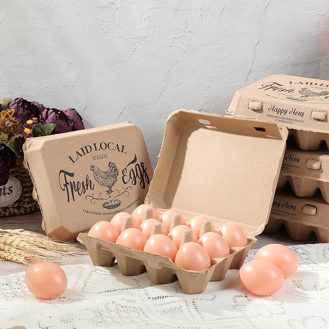 Zhanmai 25 Pcs Natural Paper Pulp Egg Cartons Blank Bulk 12 Count Dozen Vintage Classical 3 x 4 Style Square Chicken Cardboard Egg Tray for Family Farm Market Storing Easter Activity Supplies