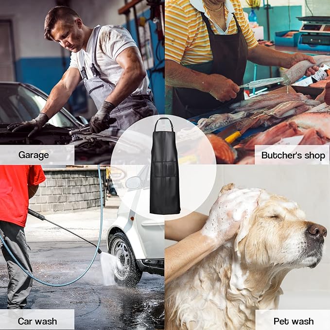 Waterproof Apron, Heavy Duty Work Apron, Artificial Leather Apron Ideal for Chef,Butcher,Barber,Cleaning