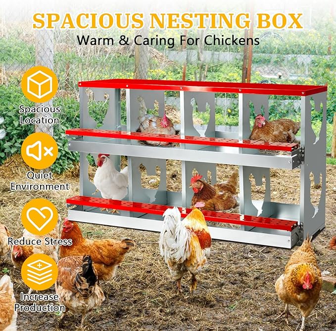 Chicken Nesting Box for Laying Eggs,Wall-Mountable Chicken Coop Nesting Boxes,8 Hole Roll Away Nesting Boxes,with Large Vented Holes,for Chickens,Ducks,Large Egg Laying Boxes (Red 8 Hole)