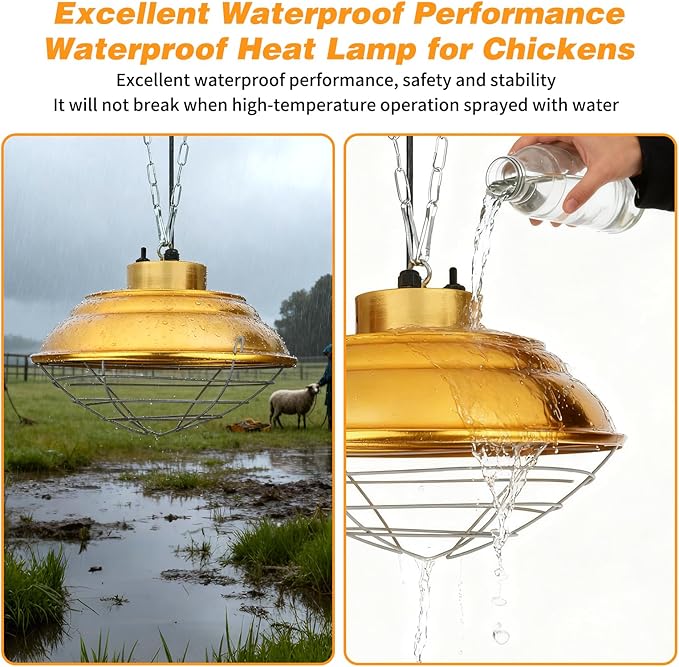600W Chicken Coop Heaters Lamp, Waterproof Heat Lamp for Chickens with 2-Stage, Brooder Heater for Chicks with Chain for Indoor & Outdoor Use Heating Lamps for Chicken Livestock Dog Sheep Pet