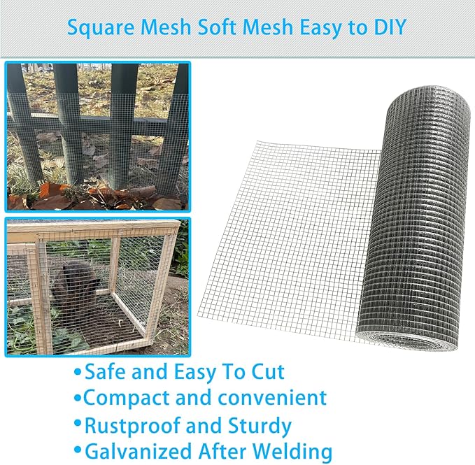 12in X 20ft Hardware Cloth 1/4 Inch, 23 Gauge, Hot-dip Galvanized After Welding, Chicken Wire Fence Garden Fencing Welded Wire Cloth Garden Fence Handicraft Making