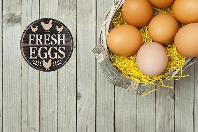 Rustic Farmhouse Metal Sign 8x8 in Round Chicken Coop Decor Vintage Farm Fresh Eggs Wall Art Antique Kitchen & Outdoor Decorative Plaque Chicken Coop Accessories