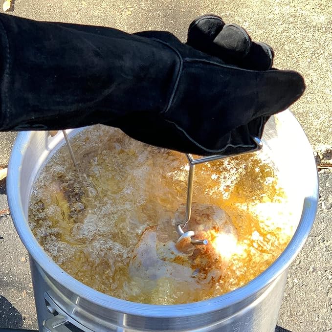 Turkey Fryer 42 Quart Grand Gobbler Aluminum Oversized Stockpot Poultry Rack Hook Thermometer Injector Fork Knife Pair of Fry Gloves Perfect For Large to X Large Turkeys