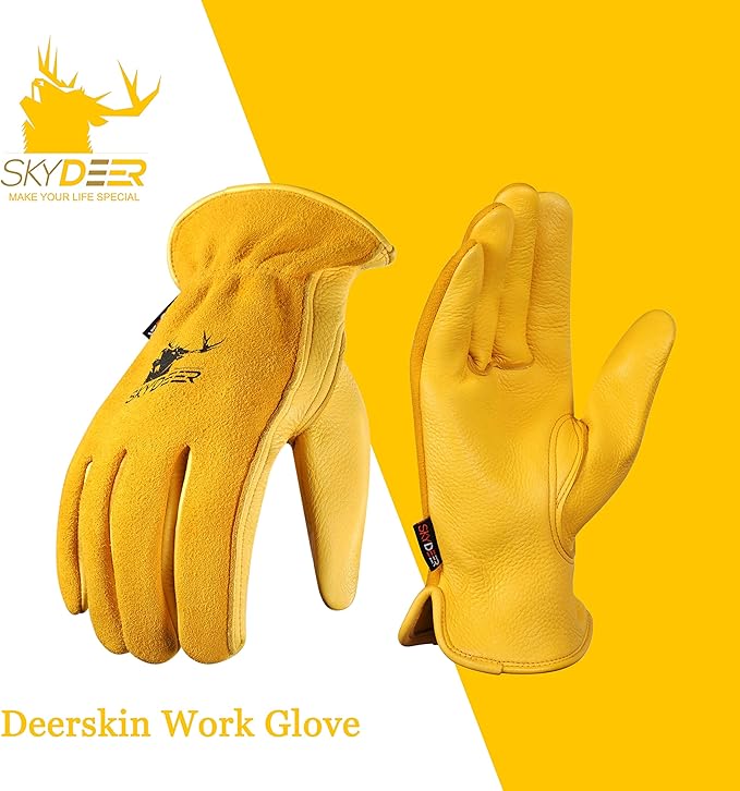 SKYDEER Full Grain Deerskin Leather Gloves for Men and Women, Extra Soft and Hands Protection, 3D Ergonomic Design (SD2210)