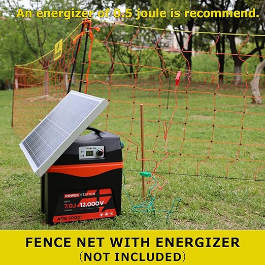 Electric Fencing Net, 35.4" H x 164' L, Portable Double Spikes Sheep Netting Fence for Dogs, Hog, Deer, Used in Backyards, Farms and Ranches