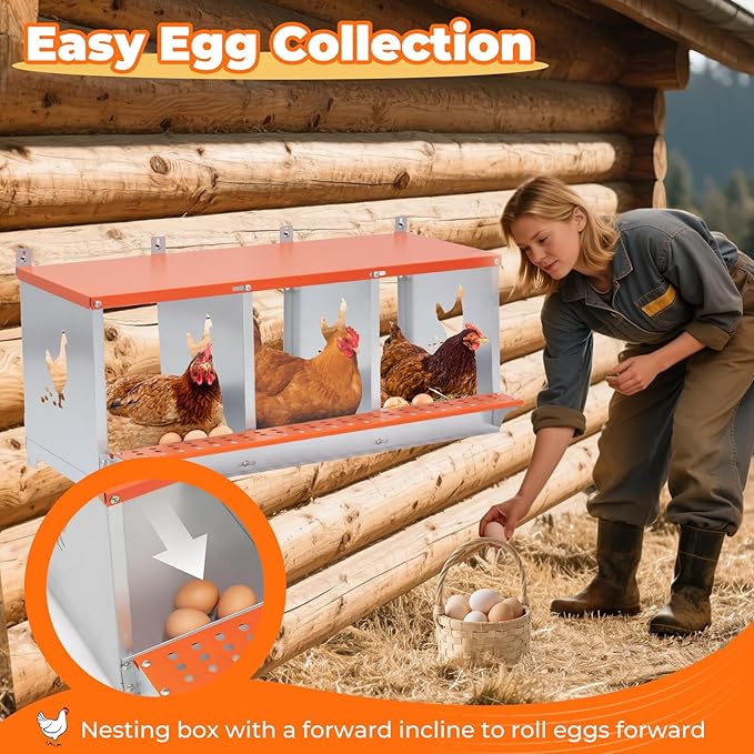 Chicken Nesting Box, 3 Compartment Metal Nesting Boxes for Chickens, Wall Mountable Chicken Laying Boxes, Easy Egg Collection, with Nesting Pads, Indoor & Outdoor Use, 31.8" L x 17" W x 15" H