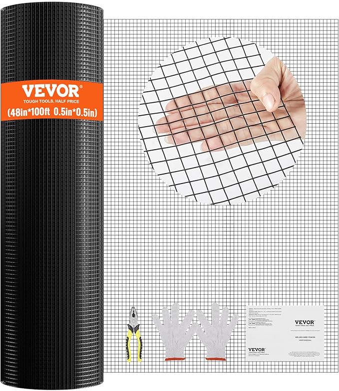 VEVOR Hardware Cloth, 48'' x 100' 1/2inch Galvanized Wire Mesh Roll, 19 Gauge Chicken Wire Fencing Roll, Vinyl Coating Metal Wire Mesh for Chicken Coop Barrier, Rabbit Snake Fences, Poultry Enclosures