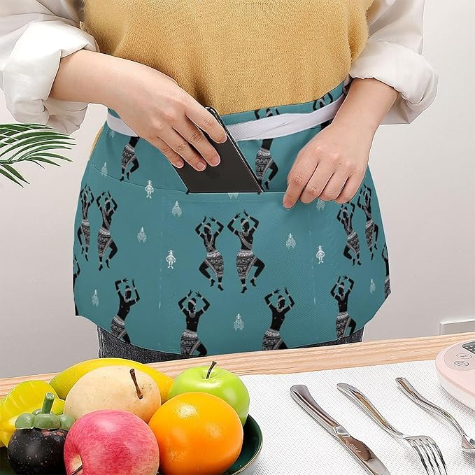 Server Apron with 3 Pockets Waist Waiter Waitress Half Apron Short Aprons