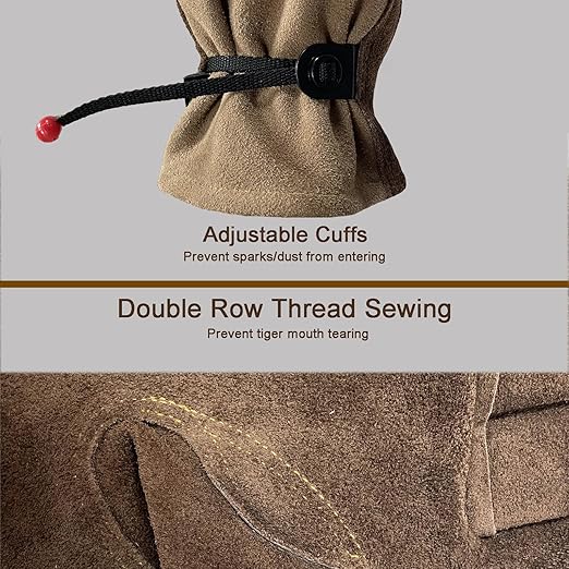 Leather Work Gloves for Women with Cotton Lining, Thorn Proof Gardening Gloves for TIG/MIG Welding, Construction (coffee, Large)