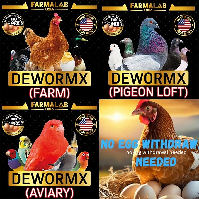 Farmalab Natural Dewormer Internal & External 100 Tabs Poultry NO Egg Withdrawal Needed - Vitamin for Poultry Rooster Hen Chicken Baby Chick