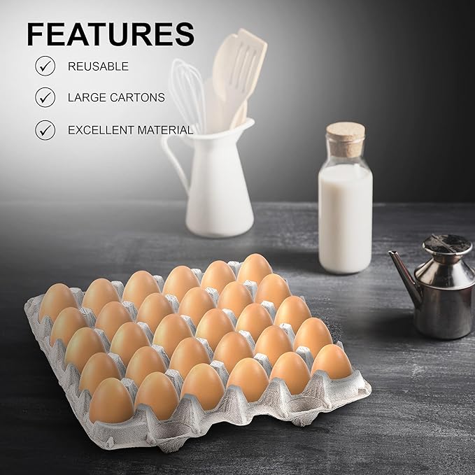 MT Products Pulp Fiber Egg Flat Cartons Holds 30 Eggs - Egg Crate for Chicken Farm (Pack of 15) - Made in the USA
