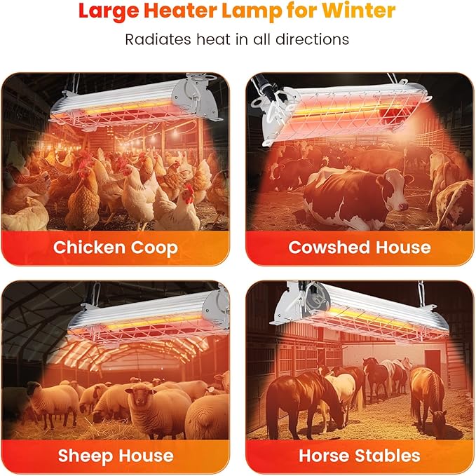 Large Chicken Coop Heater Lamps - Replacement, 400W,Carbon Fiber Light, Protable Adjustable Temp & Hanging Height for Coop Livestock Pet Dog Heater for Outdoor Chicken Coop