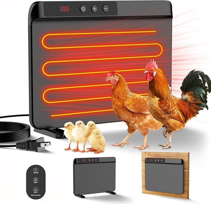 TIMEBAL 2025 Smart Chicken Coop Heater with Adjustable Temperature Remote Control, 200 Watts Radiant Heat Flat Panel Heaters for Winter Heating,Adaptable to Timer and Temp Controllers (Black)