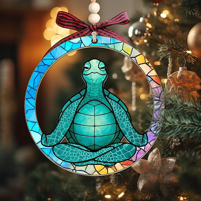 Yoga Christmas Ornament - Sea Turtle Meditating Zen Gifts for Women, Yoga Lovers, Instructors, Teachers, Mom, Friend - Meditation Acrylic Christmas Ornament
