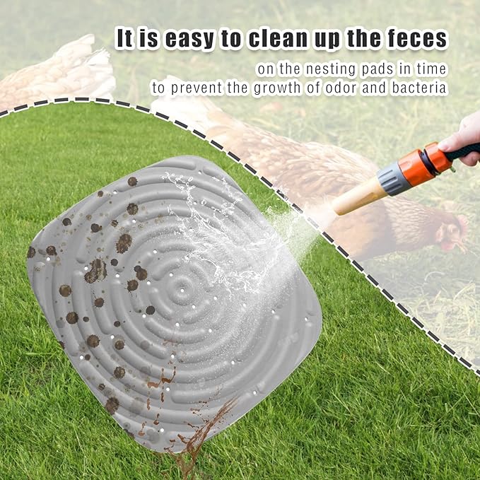 Skimzy Chicken Nesting Box Pads, 12 x 12 in Washable Reusable Nest Box Liners, 8-Pack, Breathable Drainage Design, Gray