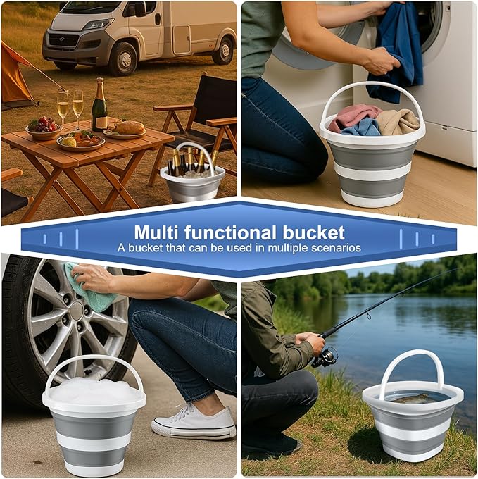 1Pack Collapsible Bucket 2.6Gal (10L) - Folding Bucket for Camping, Car Wash, Gardening, Cleaning & Outdoor | Portable Space-Saving Design with Handle, Easy to Carry & Store