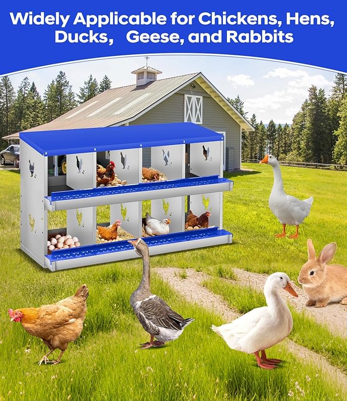 Chicken Nesting Box, 6/8/10 Compartment Metal Nesting Box,Wall Mount Chicken Nesting Boxes for Laying Eggs,Easy Egg Collection,6 Room Nest Boxes for Chickens