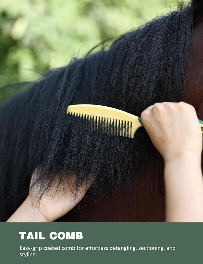 11-Piece Professional Horse Grooming Kit with Waterproof Tote Bag, Non-Slip Silicone Grip Brush Set, Curry Comb, Hoof Pick & Mane Comb Pasture Glow