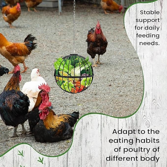 Hangings Chicken Feeder, Portable, 9x19x19cm, Adjustable Hanging Chain, Large Animal Feede, Encourages Natural Foraging, for Chickens, Ducks, Quail, Goats, Horses, Deer