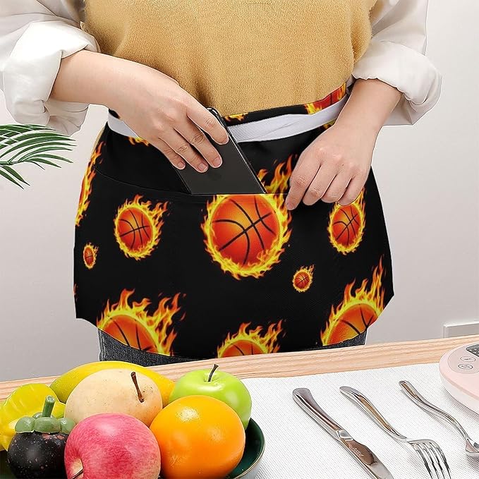 Server Apron with 3 Pockets Waist Waiter Waitress Half Apron Short Aprons