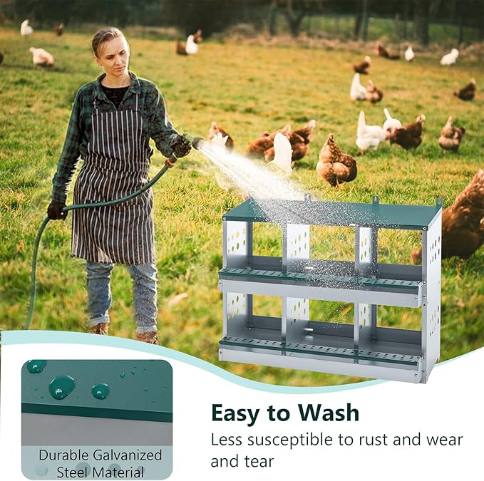 Chicken Nesting Box for Laying Eggs - 6 Room Chicken Laying Boxes, Nesting Boxes for Chickens, Heavy Duty Metal Chicken Coop,33.07" L x 16.92" W x 25.59" H