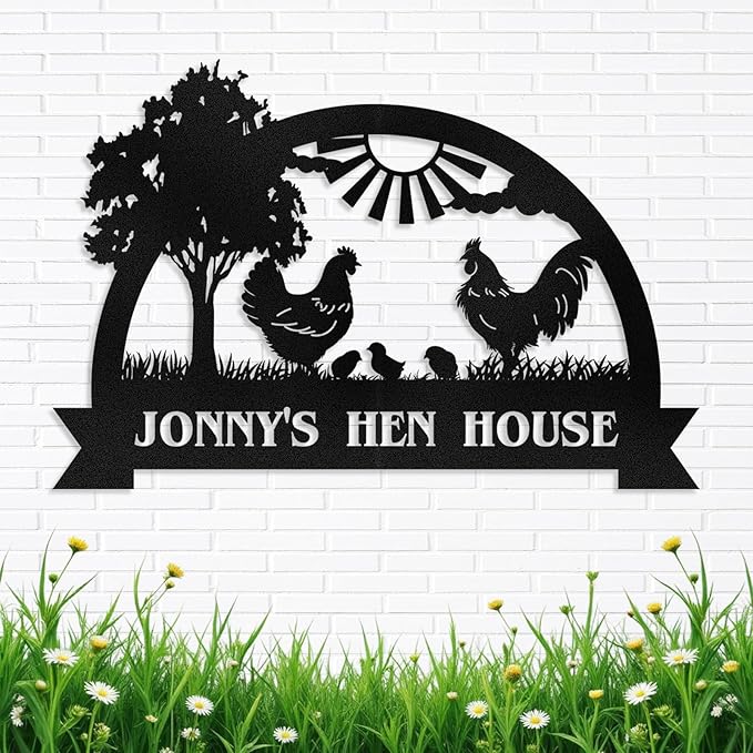 Personalized Chicken Coop Signs, Metal Funny Farm Decor, Chicken Coop Accessories, Metal Outdoor Wall Art, Custom Hen House Sign, Rustic Farmhouse Wall Decor for Farm Yard Garden Color05