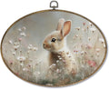 Fewgb Rustic Bunny Oval Wall Art Decor Framed for Rabbit Lovers Gifts, Easter Bunny Wildflower Canvas Wall Art Prints Picture, Farmhouse Cottagecore Hanging Room Decor Artwork for Nursery Gallery 9x12