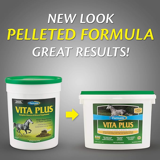 Farnam Vita Plus Balanced Multi-Vitamin & Mineral Horse Supplement, Provides Balanced Nutrition to Support Overall Health and Performance, 3.75 pounds, 30 Day Supply