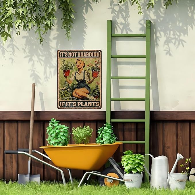 ARTWALLURE Gardening Vintage Tin Sign It‘s Not Hoarding If It's Plants Metal Tin Sign for Home Garden Greenhouse Living Room Bedroom Outdoor Decor 12x16inch