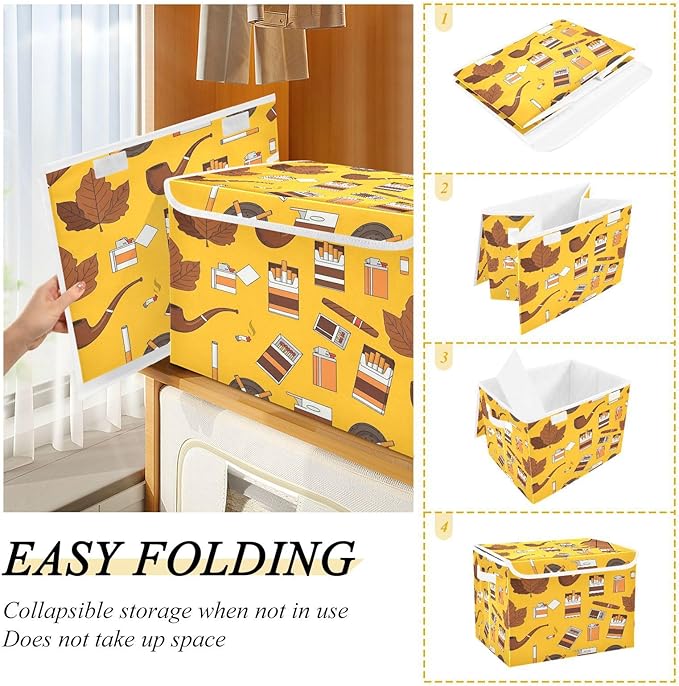 Pipes Leaves Ashtrays Smoke Storage Bins with Lids Foldable Storage Basket with Handles Collapsible Large Fabric Organizer Containers for Clothes Shelves Closet Office Home