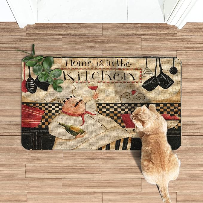 Roszwtit Farmhouse Kitchen Rugs and Mats, Chef Door Mat, Seasonal Washable Non-Slip Floor Mats for Home Kitchen Decor 30x17 Inch
