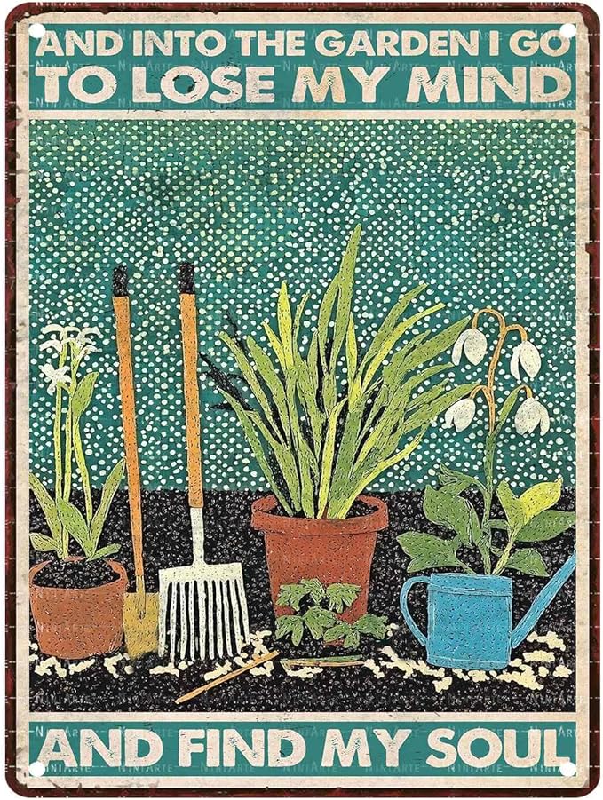 Metal Garden Vintage Tin Sign and Into The Garden I Go Funny Sign for Farm Decor 12X16Inch