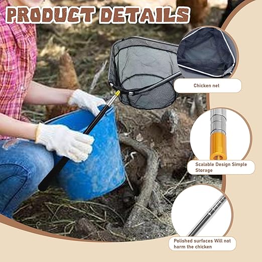 Chicken Net Catcher Retractable Long Foldable Thicken Chicken Netting Farm Tools Suitable for Catching Poultry Turkeys Geese