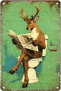 Vintage Deer Tin Sign Retro Metal Sign Wall Art Funny Nostalgic Wall Decor Decorations For Home Toilet Bathroom Man cave Cafe Kitchen Bar Office 12 * 8In