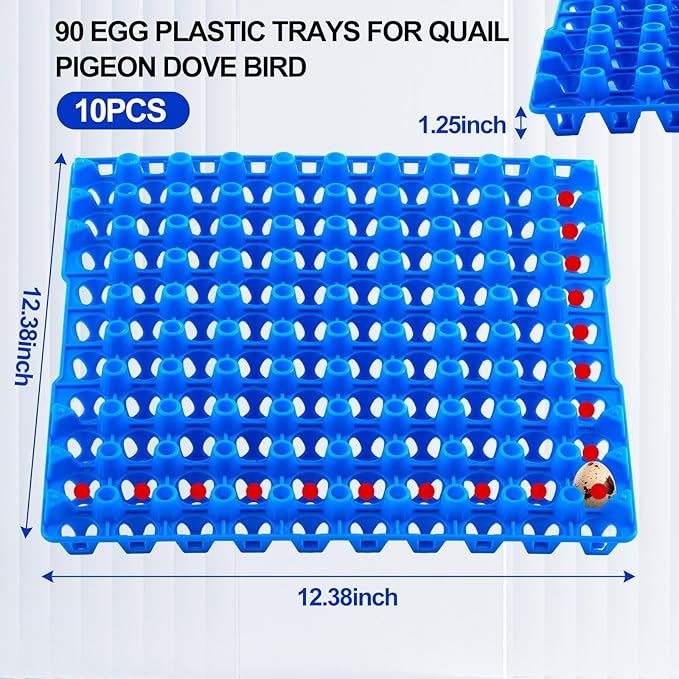 10 Pcs 90 Egg Plastic Trays Quail Egg Flats Holder for Quail Pigeon Dove Bird Flat Carton (Blue)