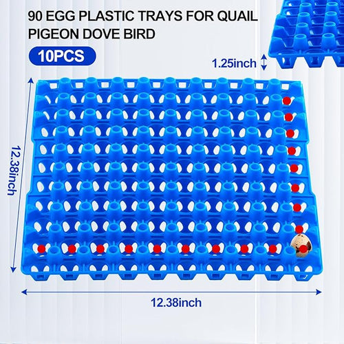 10 Pcs 90 Egg Plastic Trays Quail Egg Flats Holder for Quail Pigeon Dove Bird Flat Carton (Blue)