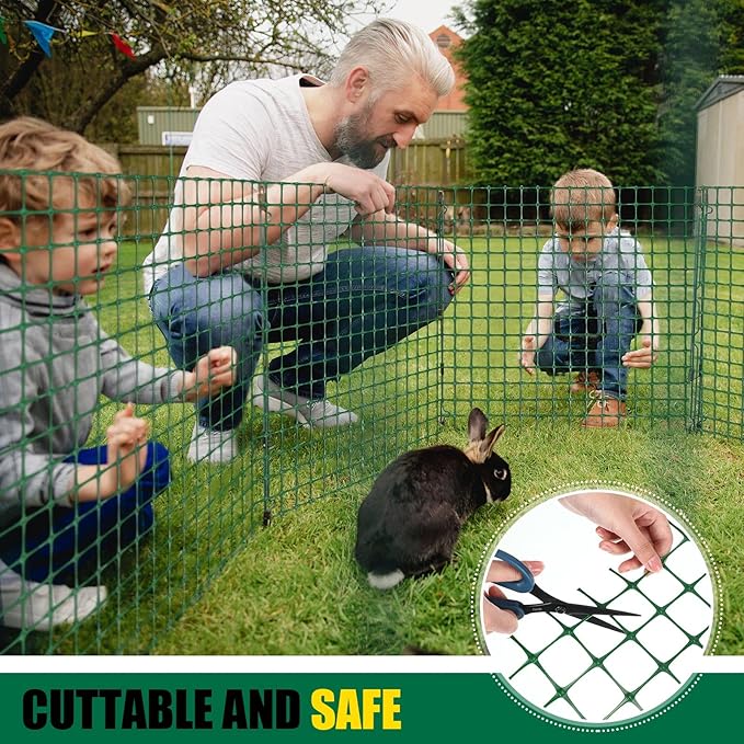 Preboun 2 x 164 ft Plastic Mesh Fence Plastic Safety Fence Roll Reusable Animal Construction Barrier Netting Temporary Pool Fencing Snow Fences for Construction Animal Garden Fencing(Green)