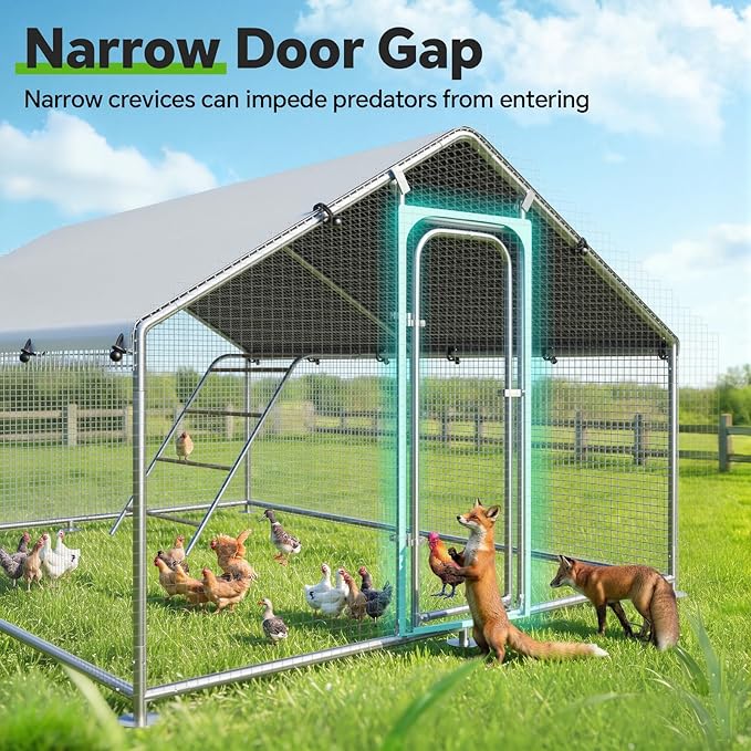 Large Metal Chicken Coop Run with Roosting Perch, Outdoor Poultry Cage with Waterproof & UV-Resistant Cover for Chickens, Ducks, Rabbits in Yard or Farm Use, Spire Roof(8.9'W x17.7'L x 6.6'H)