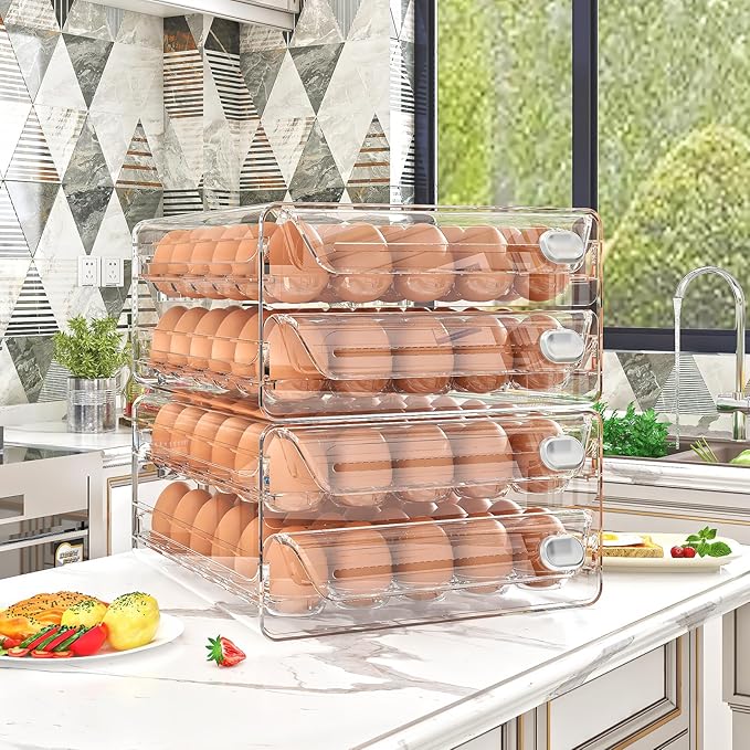 60 Egg Holder for Fridge, Egg Container for Refrigerator, Stackable Egg Storage Container, Egg Fresh Storage Box for Fridge, 2Layers Egg Tray, Clear Egg Organizer, BPA Free