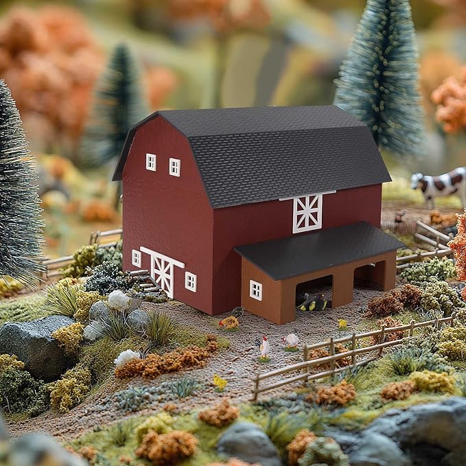 HO Scale Deluxe Barn Chicken Coop – Unbuilt Farm Building Kit for Model Layout (Brown)