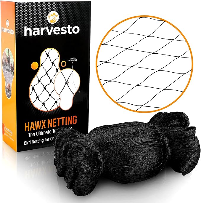 Harvesto Heavy Duty Bird Netting for Chicken Coops & Runs | Tree & Garden Netting Mesh 1-1/2" | Keep Hawks, Birds & Predators Away | Bird Netting for Blueberry Bushes, Vegetables & Fruit (25' x 50’)