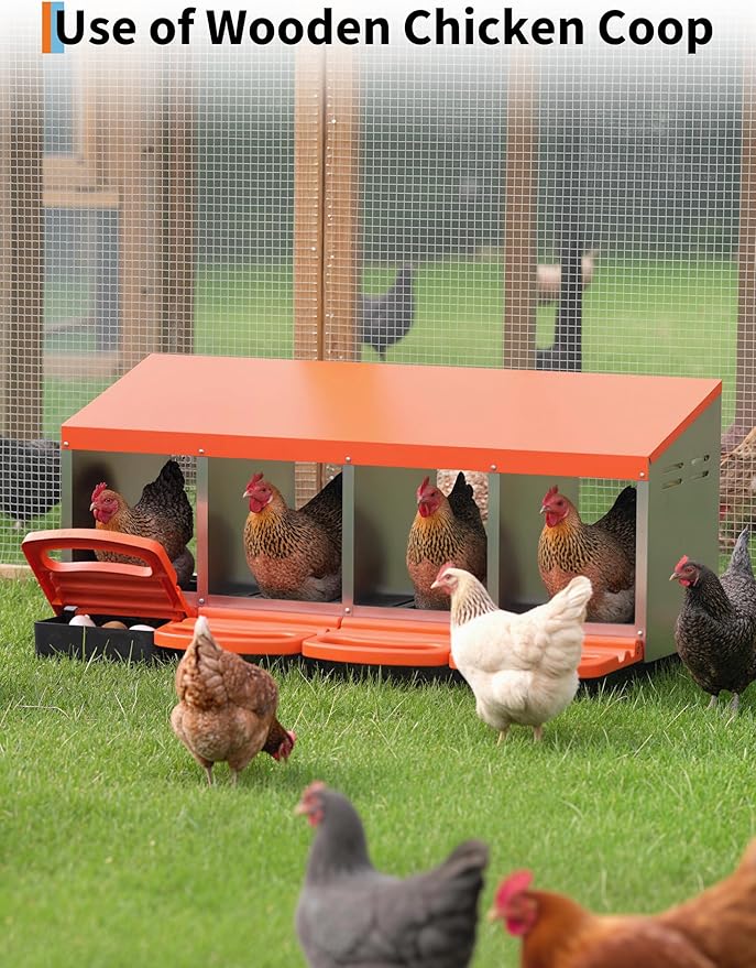 Chicken Nesting Boxes, 4 Hole Metal Rollaway Nest Box for Laying Hens with Cleanable Pull-Out Trays Wall Mount or Placed Design for Easy Egg Collection & Cleaning