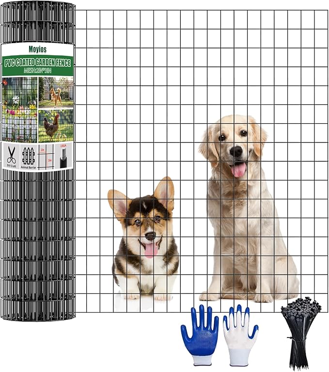 24 in x 25 ft Welded Wire Mesh Fence, 2 in × 3 in 15GA Black PVC Coated Garden Fencing Roll, Dog Barrier for Vegetable Yard, Poultry Netting,Heavy-Duty Border Fencing