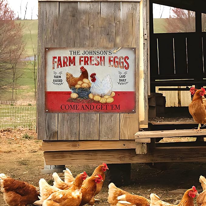 Personalized Fluffy Butt Hut Chicken Coop Sign, Custom Farmhouse Metal Sign with Spoiled Hens Wall Art, Funny Backyard Chicken Decor for Coop, Barn, Farm, Rustic Vintage Style DS9