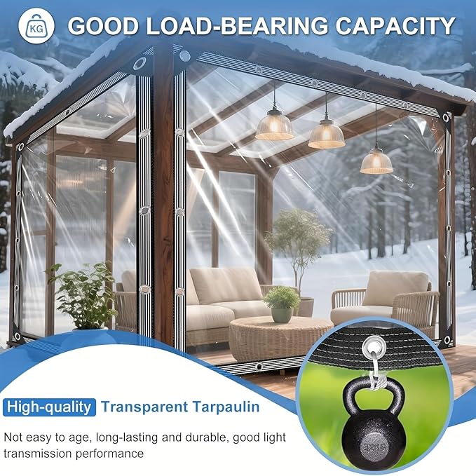 10x20ft Clear Tarp Heavy Duty Waterproof, Clear Vinyl Tarp with Grommets, Transparent Tarpaulin Vinyl for Patio Enclosure, Roofs, Greenhouse Plant, Chicken Coop Covers
