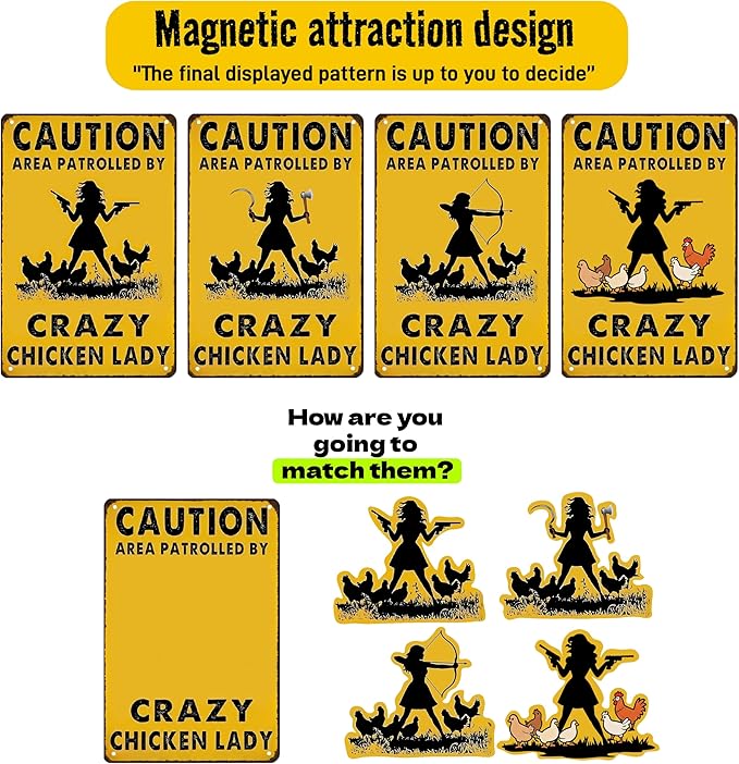 DIY Magnetic Attraction Design,Funny Chicken Tin Sign | chicken decor | Farmhouse Wall Decor, Rooster Kitchen & Bathroom Art,Metal Signs,Funny Gifts,8 * 12 Inch (Yellow)