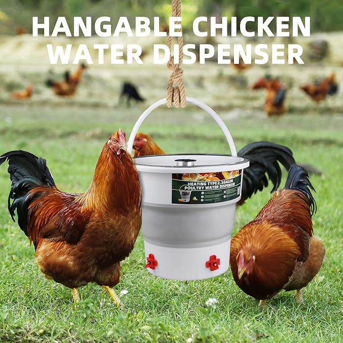 Foldable 2.3 Gallon Chicken Water Bucket, Hanging Type, Suitable for Chickens, Pigeons, Quails, and Other Large Animals 1Pcs.