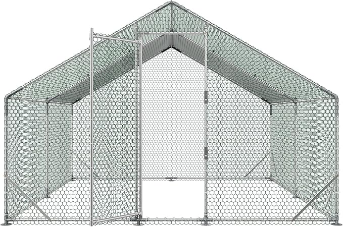 VEVOR Large Metal Chicken Coop,9.8 x 9.8 x 6.6 ft, Walk-in Chicken Run House with Waterproof Cover & Sturdy Frame, Spire Roof Poultry Cage Duck Pen for Rabbit Hen Goose Outdoor Backyard Farm Use