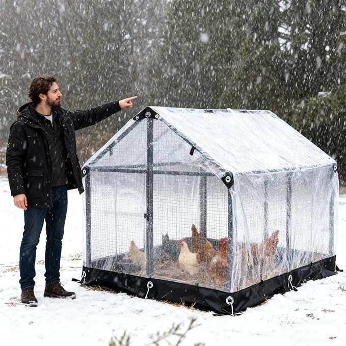 Chicken Coop Tarp - 120x200x0.5cm Transparent Poultry Cover With Cords | Insulation Winter Shield For Chicken Coop, Outdoor Garden Backyard Lawn Porch Small Farm, Durable Protective Enclosure, Weather