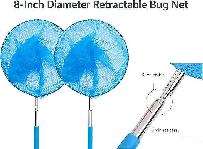 4pcs MAGIKON 8-Inch Diameter Retractable Bug Net,Little Fish Butterfly catching Net Colorful